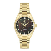Beverly Hills Polo Club Women's Analog Watch, Black Mother Of Pearl Dial With Golden Stainless Steel Band, BP3601C.150